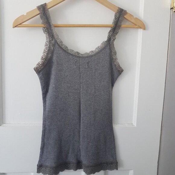 Hollister Similar Elena Gilbert Y2K Lace Detail Ribbed Tank Top Gray Sz XS - Picture 2 of 7